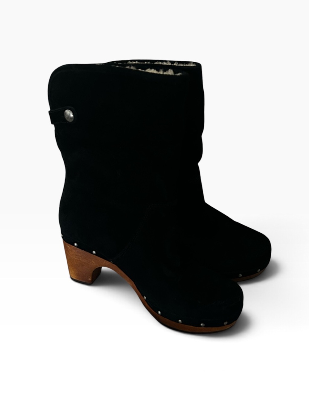 UGG Australia Lynnea Black Suede Studded Clog Shearling Boots Size 6